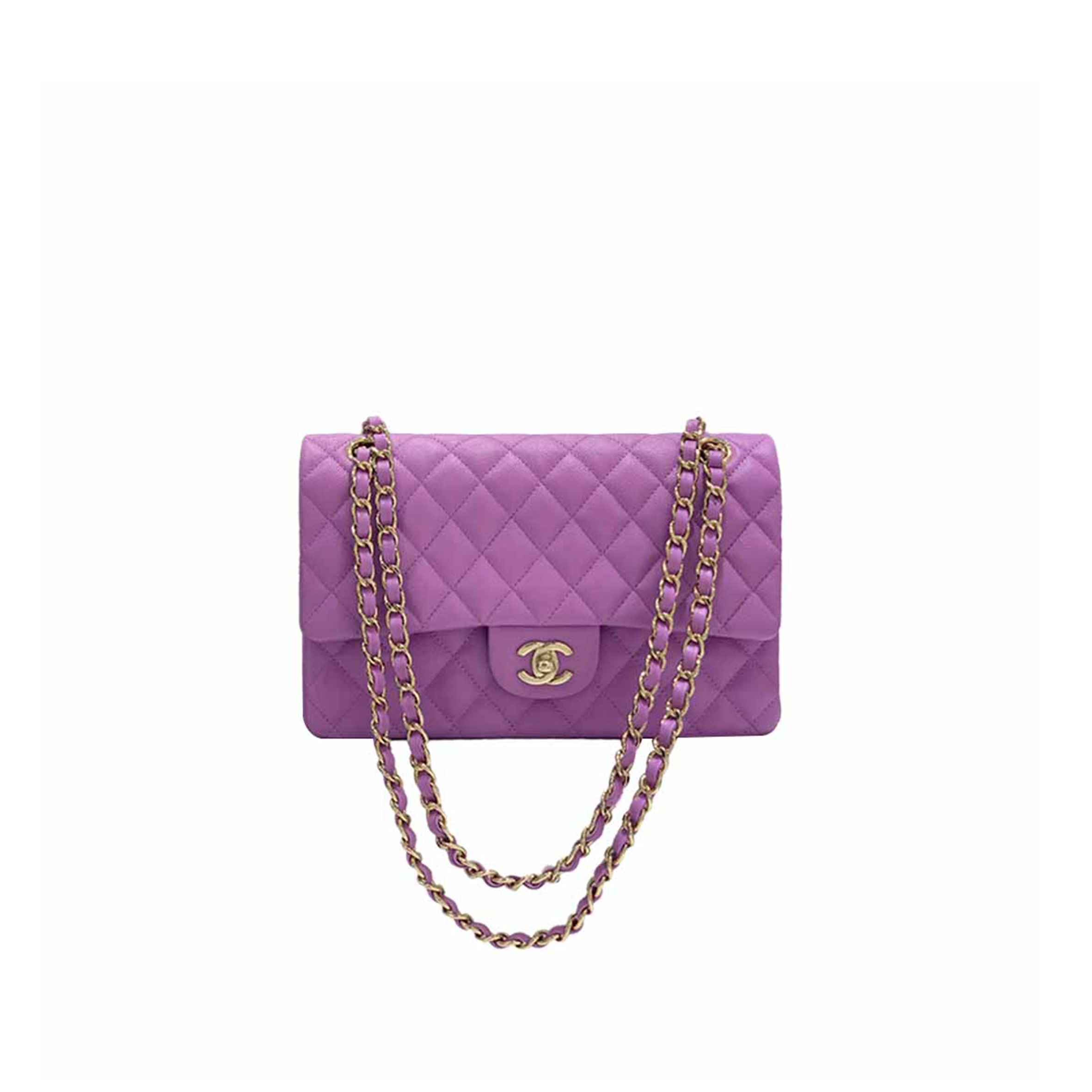 Ch*el caviar quilted medium double flap purple (25.5*15.5*6.5cm)